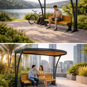 Curved Shade Structure – Modern Outdoor Bench Shelter