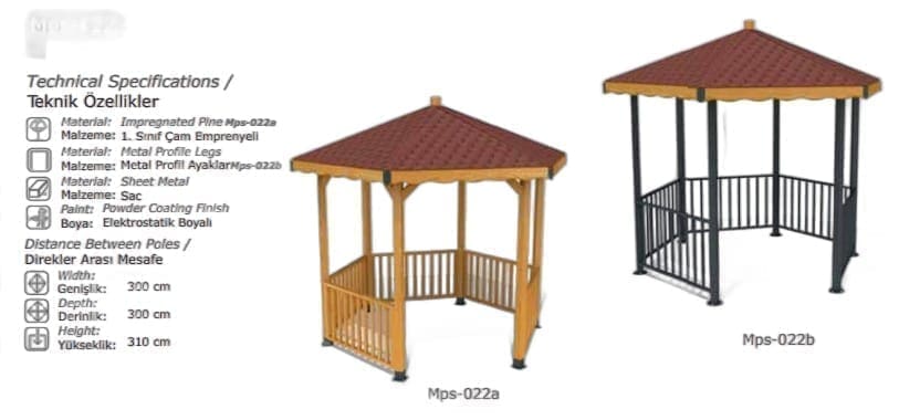 Hexagonal Wooden and Metal Legged Camellia and Pergola