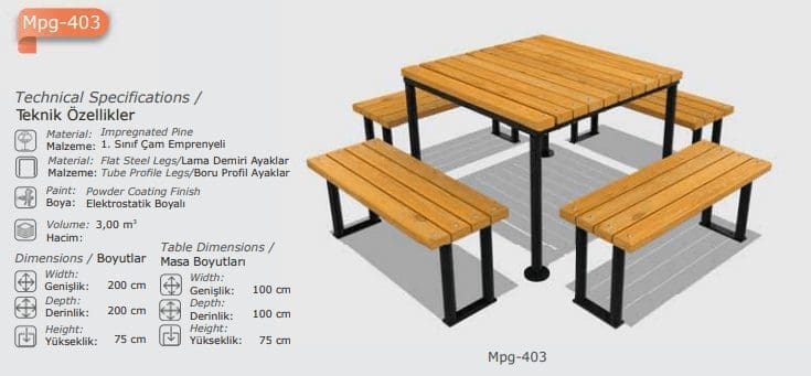 Four Benches Wooden Picnic Table Set