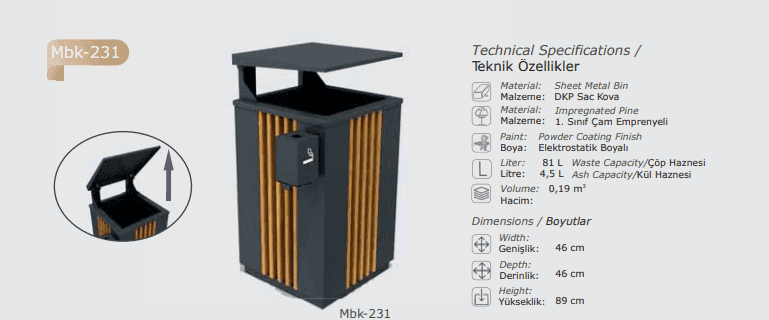 MBK-231 Wooden and Metal Outdoor Garbage Bin