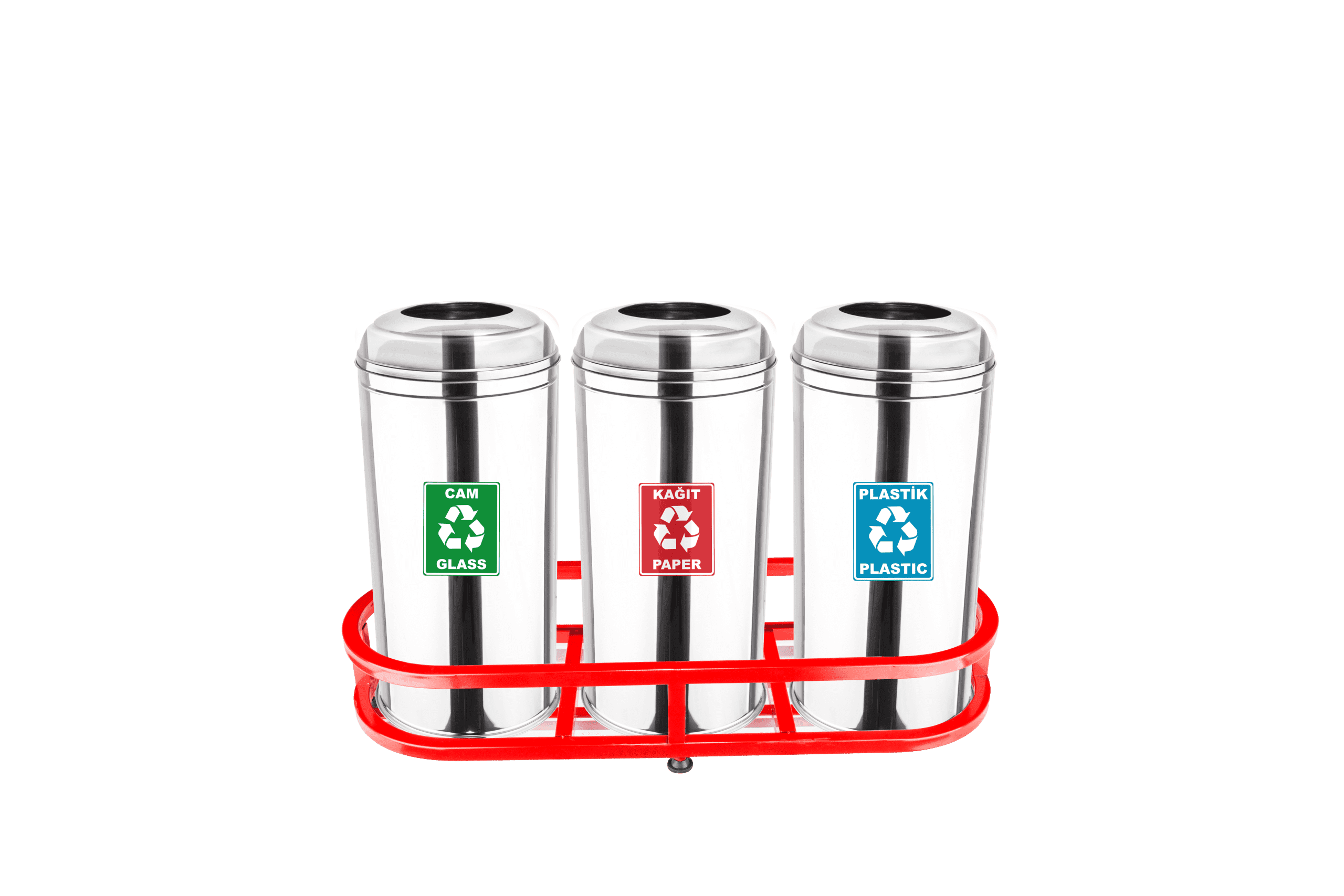 Eco Friendly Recycling Waste Bins Bombe Lid Stainless Steel 3-Piece