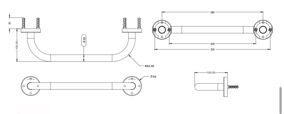 Maxiflow Disabled Grab Bar 304 Stainless 20cm Ø 25 - Image 4