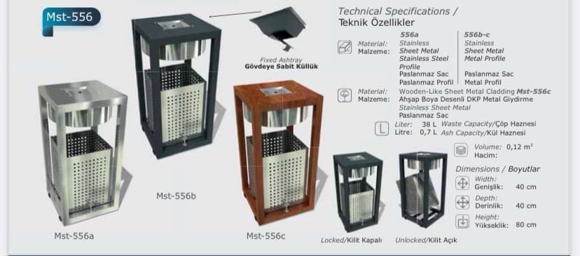 Mst-556 Outdoor Trash Bin and Ashtray Set