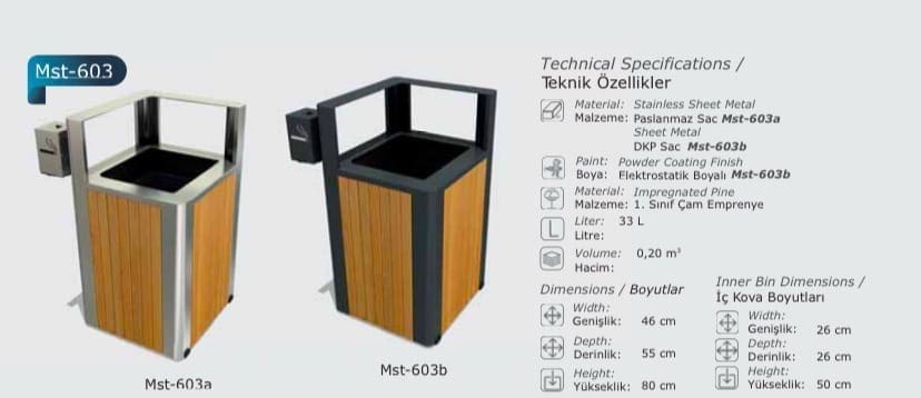 Mst-591 Outdoor Trash Bin and Ashtray Set with Lid