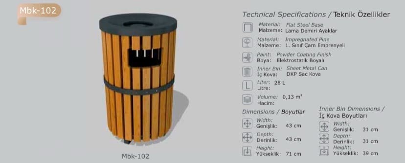 Mbk-102 Wood Patterned Outdoor Trash Bin