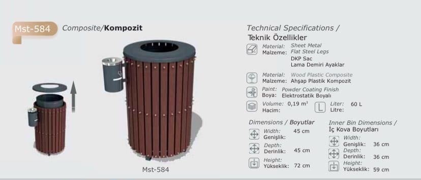 MST-584 Composite Wood Patterned Outdoor Trash Bin
