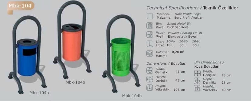 Mbk-104 Outdoor Trash Bin with Pipe Profile Legs