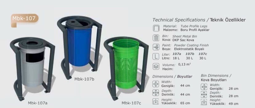Mbk-107 Outdoor Trash Bin with Pipe Profile Legs