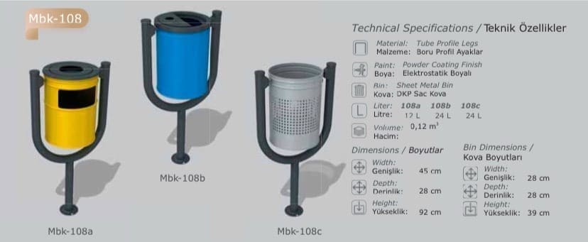 Mbk-108 Y Tipi Pipe Profile Pedestal Outdoor Trash Bin